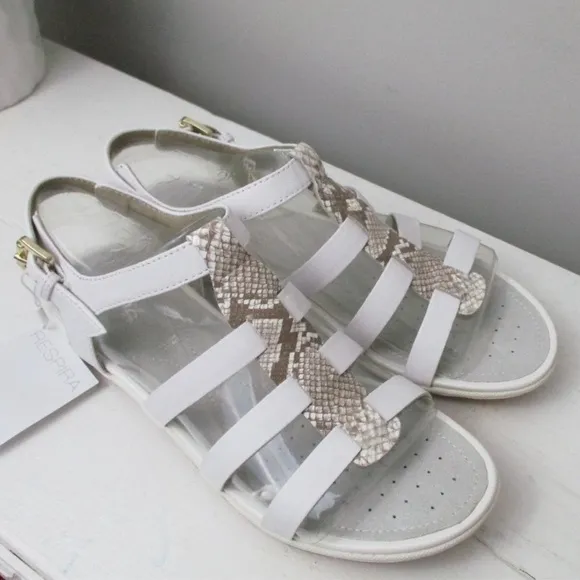 Geox Respira Womens Sand Vega White Leather Flat Slingback Flat Sandals NWT 7