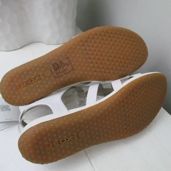 Geox Respira Womens Sand Vega White Leather Flat Slingback Flat Sandals NWT 7