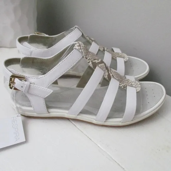 Geox Respira Womens Sand Vega White Leather Flat Slingback Flat Sandals NWT 7