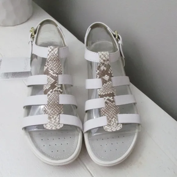 Geox Respira Womens Sand Vega White Leather Flat Slingback Flat Sandals NWT 7