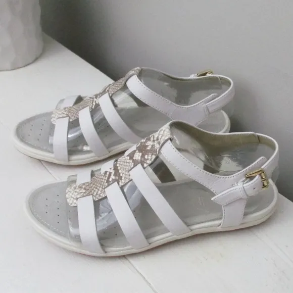 Geox Respira Womens Sand Vega White Leather Flat Slingback Flat Sandals NWT 7
