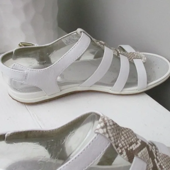 Geox Respira Womens Sand Vega White Leather Flat Slingback Flat Sandals NWT 7