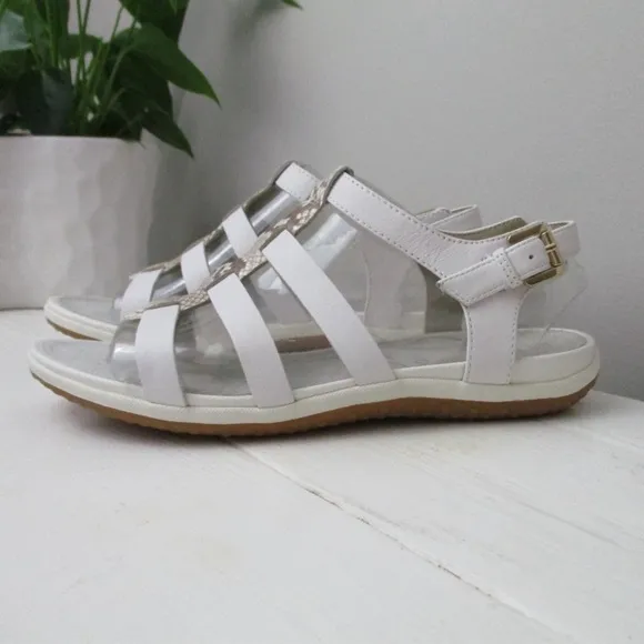 Geox Respira Womens Sand Vega White Leather Flat Slingback Flat Sandals NWT 7