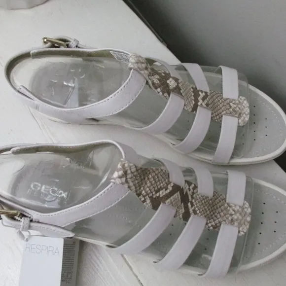 Geox Respira Womens Sand Vega White Leather Flat Slingback Flat Sandals NWT 7