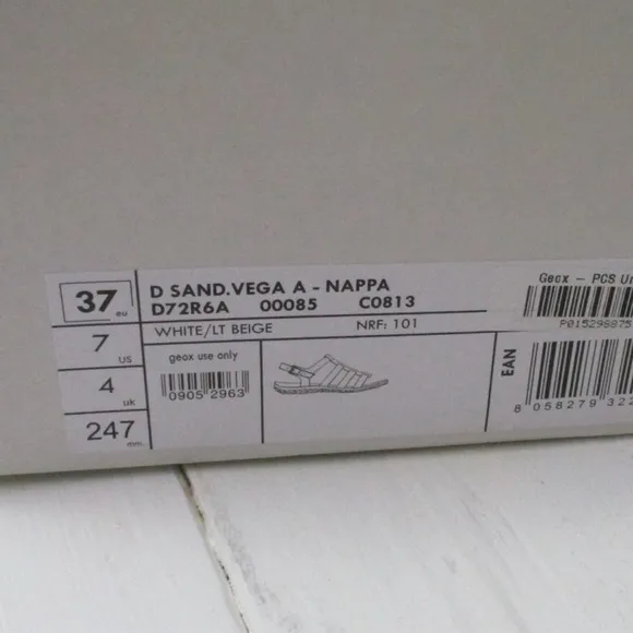 Geox Respira Womens Sand Vega White Leather Flat Slingback Flat Sandals NWT 7