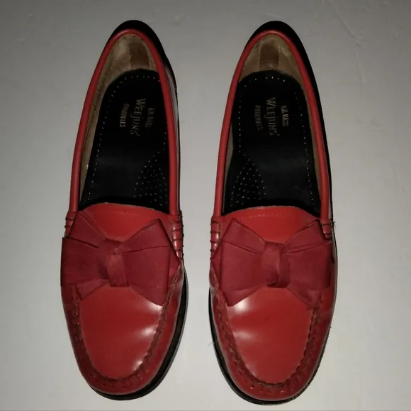 G.H. Bass &amp; Co (Size 8) Red Classic Leather Lillian Bow Accent Slip-on Loafers