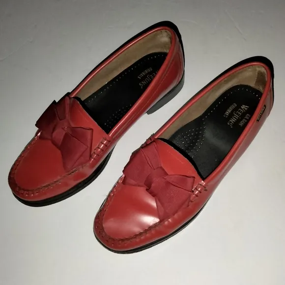 G.H. Bass &amp; Co (Size 8) Red Classic Leather Lillian Bow Accent Slip-on Loafers