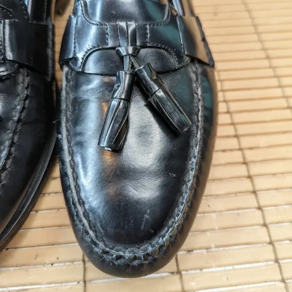 GH Bass Mens Black Leather Tassel Loafers Dress Shoe Delhi Sz 10M. A19pm