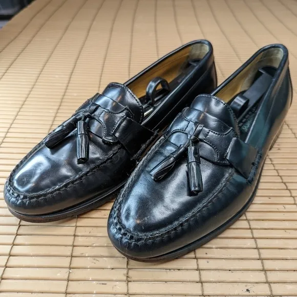 GH Bass Mens Black Leather Tassel Loafers Dress Shoe Delhi Sz 10M. A19pm