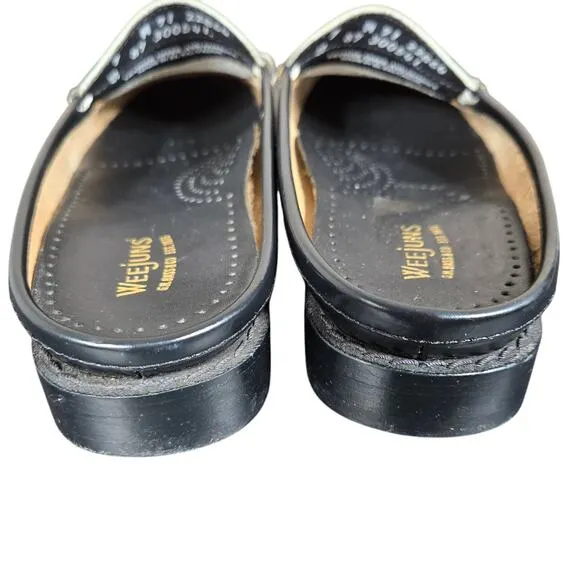 GH Bass Weejuns Wynn Mules Womens 7 Black White Classic Leather Penny Loafers