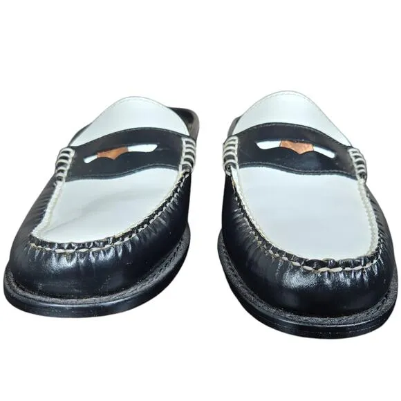 GH Bass Weejuns Wynn Mules Womens 7 Black White Classic Leather Penny Loafers