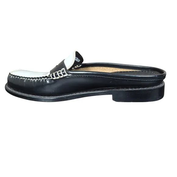 GH Bass Weejuns Wynn Mules Womens 7 Black White Classic Leather Penny Loafers