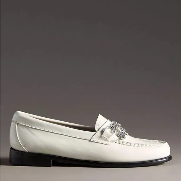 G.H.BASS Whitney Charm Weejuns®Loafers White &amp;Silver Loafers w/Textured Finish
