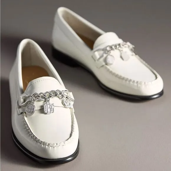 G.H.BASS Whitney Charm Weejuns®Loafers White &amp;Silver Loafers w/Textured Finish