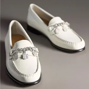 G.H.BASS Whitney Charm Weejuns®Loafers White &amp;Silver Loafers w/Textured Finish