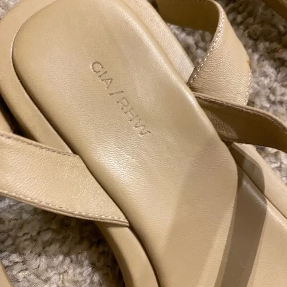Gia Borghini x RHW Women's Rosie 18 Beige Leather Strappy Sandals Size 38