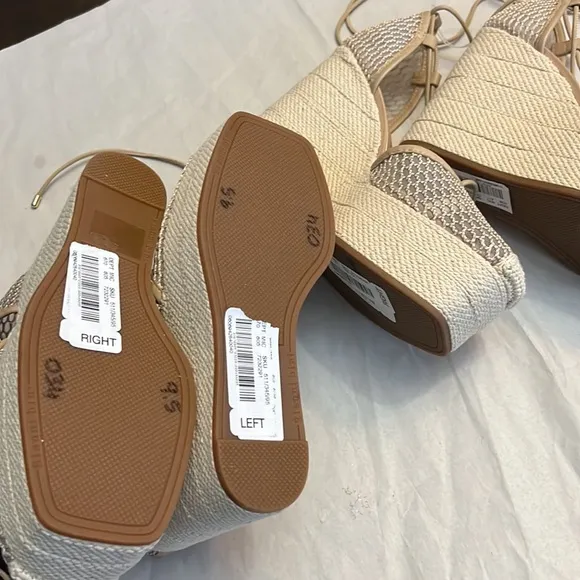 Gianni Bini Santoro Mesh and Leather Ankle Wrap Platform Wedge Espadrilles