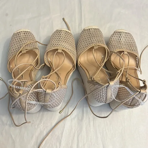 Gianni Bini Santoro Mesh and Leather Ankle Wrap Platform Wedge Espadrilles