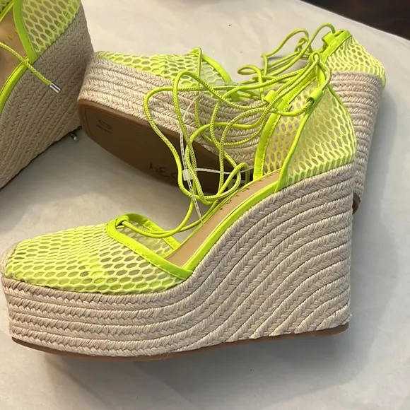 Gianni BiniSantoro Mesh Ankle Wrap Platform Wedge Espadrilles