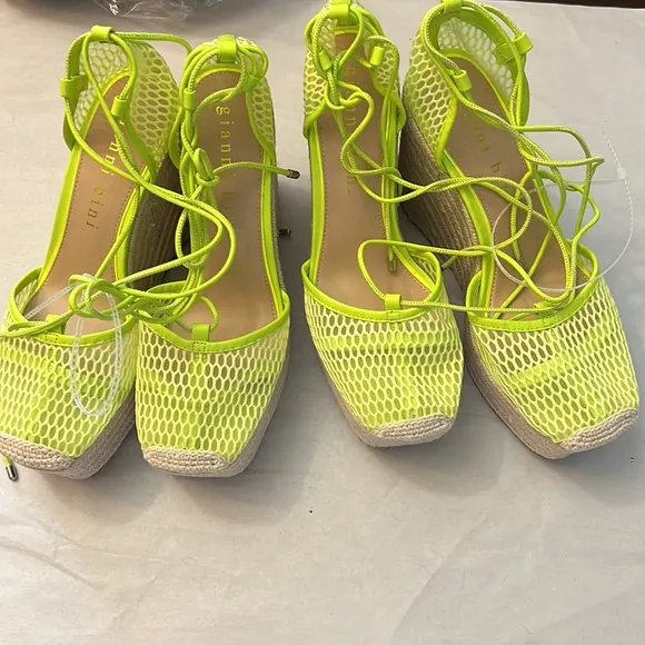 Gianni BiniSantoro Mesh Ankle Wrap Platform Wedge Espadrilles