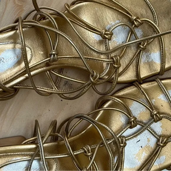 Gianvito Rossi Gold Leather Lace-Up Sandals Size 37