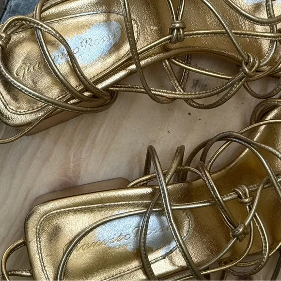 Gianvito Rossi Gold Leather Lace-Up Sandals Size 37