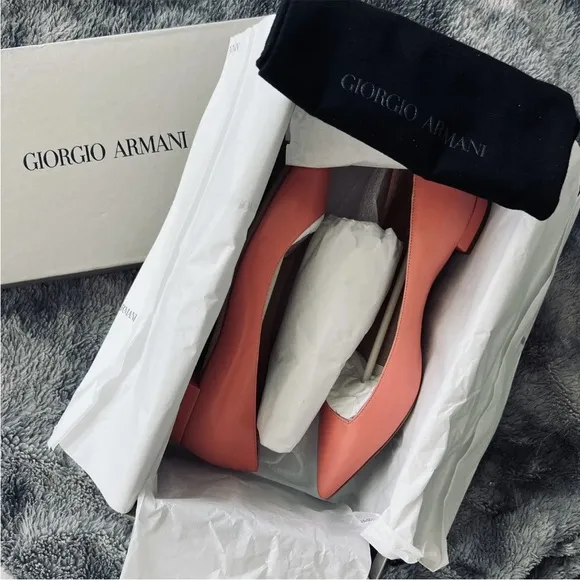 Giorgio Armani Asymmetrical Slip-On Leather Pointed Toe Ballet Flat Shoe Pink 36
