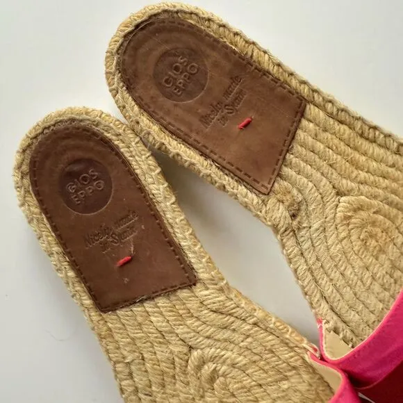 Gioseppo Satin Espadrille Flat Slide Sandals in Red &amp; Pink Size 7