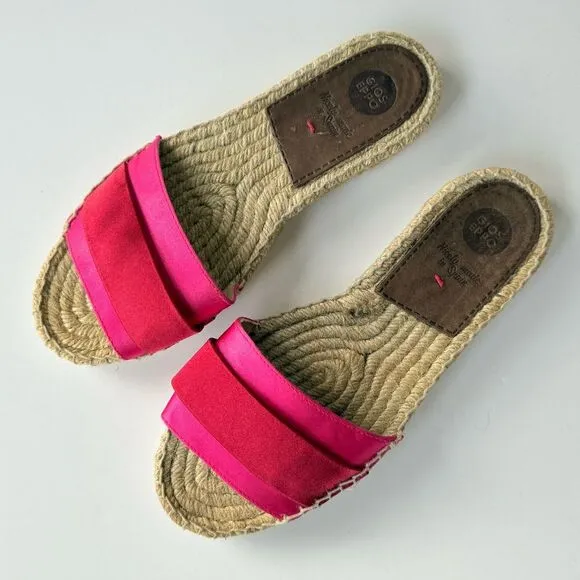 Gioseppo Satin Espadrille Flat Slide Sandals in Red &amp; Pink Size 7