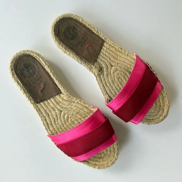 Gioseppo Satin Espadrille Flat Slide Sandals in Red &amp; Pink Size 7