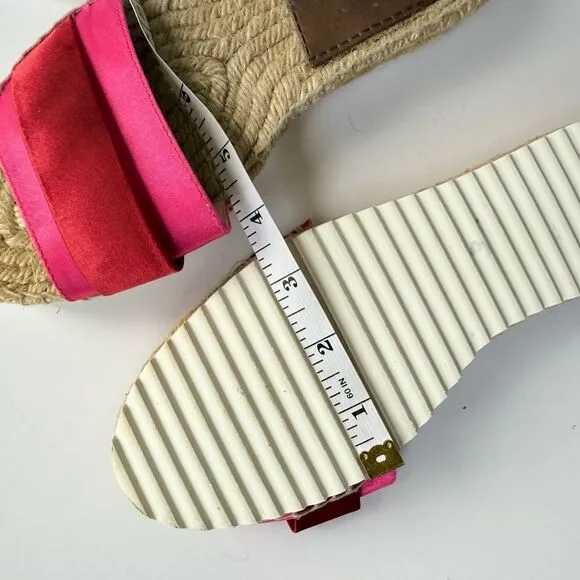 Gioseppo Satin Espadrille Flat Slide Sandals in Red &amp; Pink Size 7