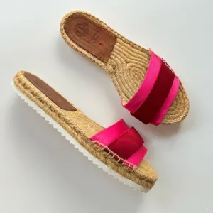 Gioseppo Satin Espadrille Flat Slide Sandals in Red &amp; Pink Size 7