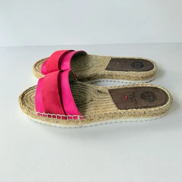 Gioseppo Satin Espadrille Flat Slide Sandals in Red &amp; Pink Size 7