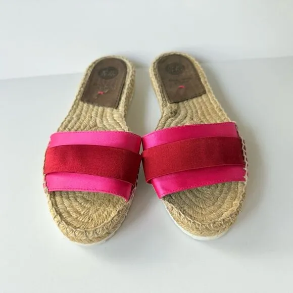 Gioseppo Satin Espadrille Flat Slide Sandals in Red &amp; Pink Size 7