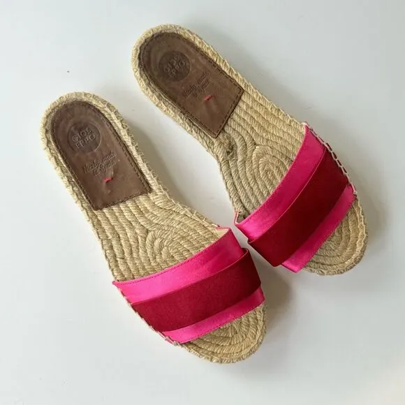 Gioseppo Satin Espadrille Flat Slide Sandals in Red &amp; Pink Size 7