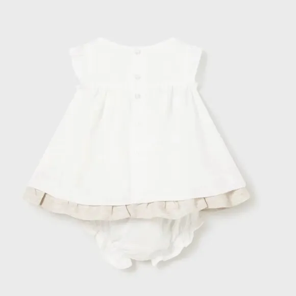 Girl's Off- White and Beige Flax Linen Dress and Diaper Cover Set 18 Months NWT