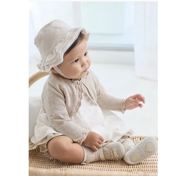 Girl's Off- White and Beige Flax Linen Dress and Diaper Cover Set 18 Months NWT