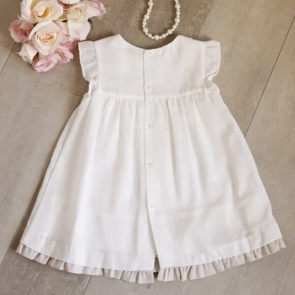 Girl's Off- White and Beige Flax Linen Dress and Diaper Cover Set 18 Months NWT