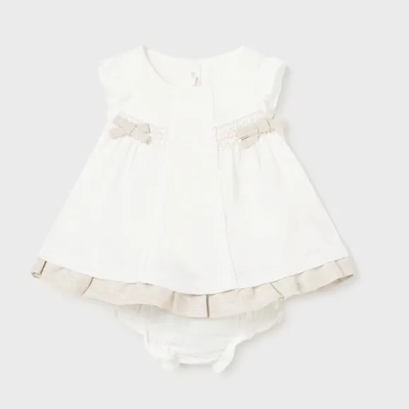 Girl's Off- White and Beige Flax Linen Dress and Diaper Cover Set 18 Months NWT