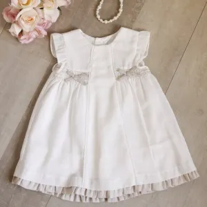 Girl's Off- White and Beige Flax Linen Dress and Diaper Cover Set 18 Months NWT