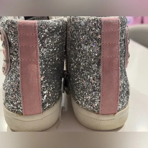 Girls Vintage Havana Glitter Silver Pink High Top Sneakers size 6