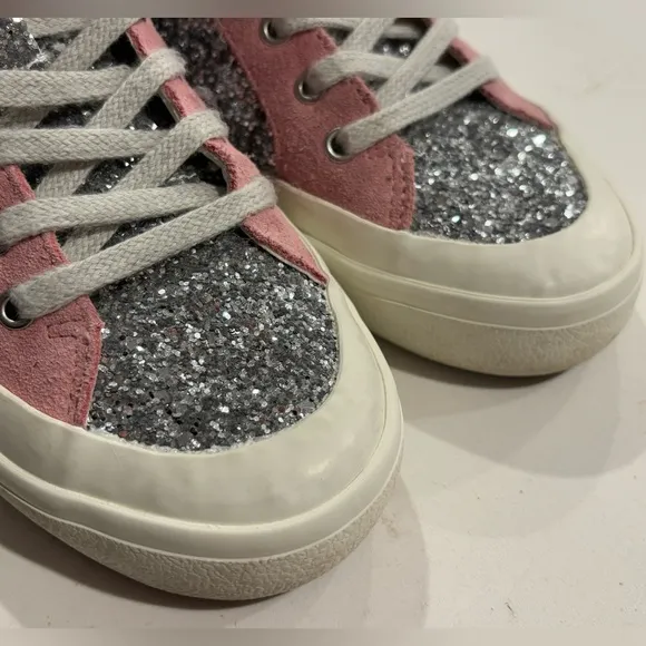 Girls Vintage Havana Glitter Silver Pink High Top Sneakers size 6