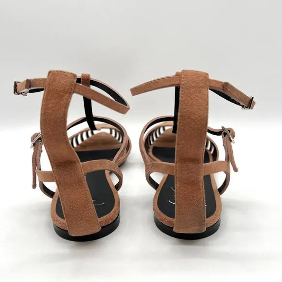GIUSEPPE ZANOTTI Cut Out Leather Flat Sandals Women 39 8.5 Camel Ankle Strap
