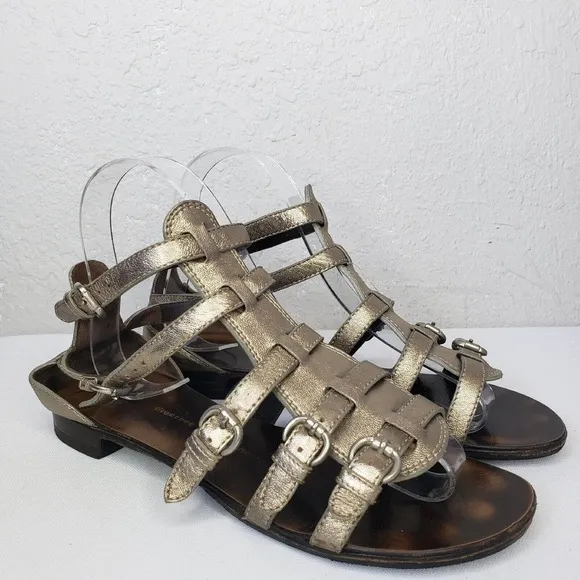 Giuseppe Zanotti Gladiators Gold Leather Flat Sandals Ankle Buckle