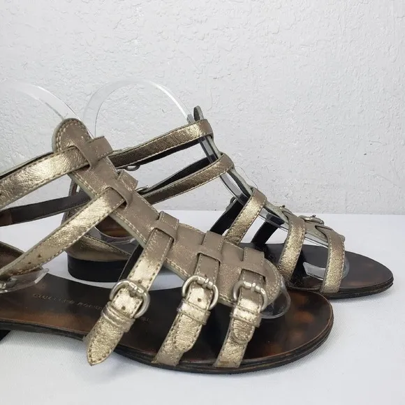 Giuseppe Zanotti Gladiators Gold Leather Flat Sandals Ankle Buckle