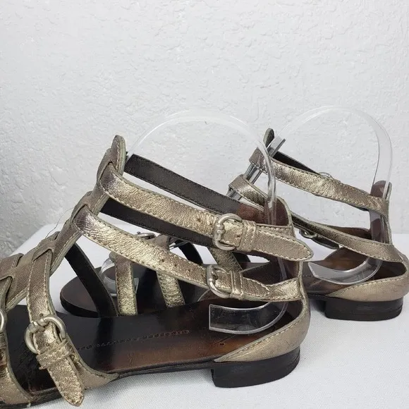 Giuseppe Zanotti Gladiators Gold Leather Flat Sandals Ankle Buckle