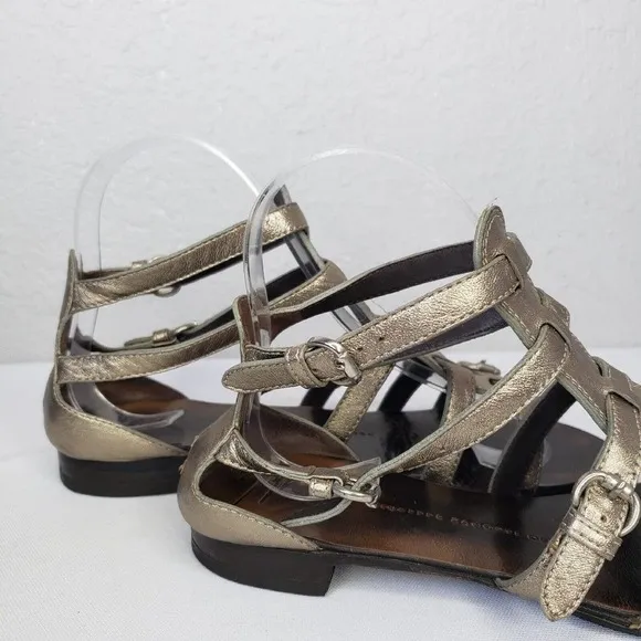 Giuseppe Zanotti Gladiators Gold Leather Flat Sandals Ankle Buckle