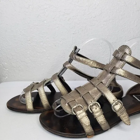 Giuseppe Zanotti Gladiators Gold Leather Flat Sandals Ankle Buckle