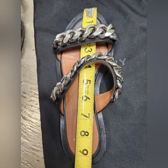 Givenchy Black Flat Double Silver‎ Chain Strap Slide on Sandals 36