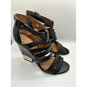 GIVENCHY Size 40.5 EU/ 10 US Black Leather Metal Wedge Cage Bootie/Sandals